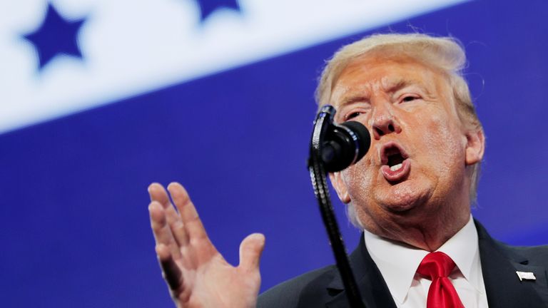 President Donald Trump delivers an &#34;Address to Young Americans&#34; at the Dream City Church in Phoenix, Arizona